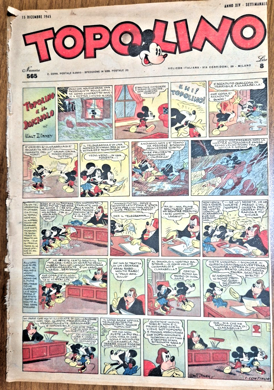 TOPOLINO Giornale numero 565 15 dicembre 1945 ORIGINALE Vintage Helicon