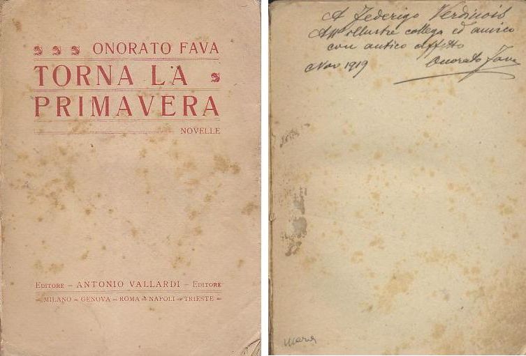 TORNA LA PRIMAVERA novelle di Onorato Fava AUTOGRAFATO Verdinois 1919 …