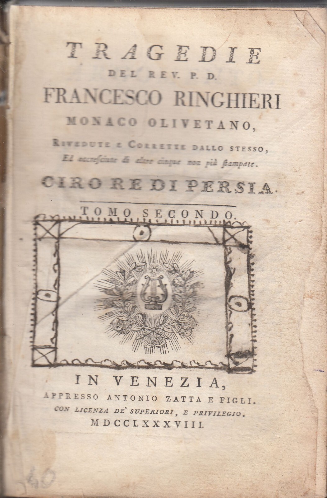 TRAGEDIE del reverendo Francesco Ringhieri tomo II Zatta 1788 libro …