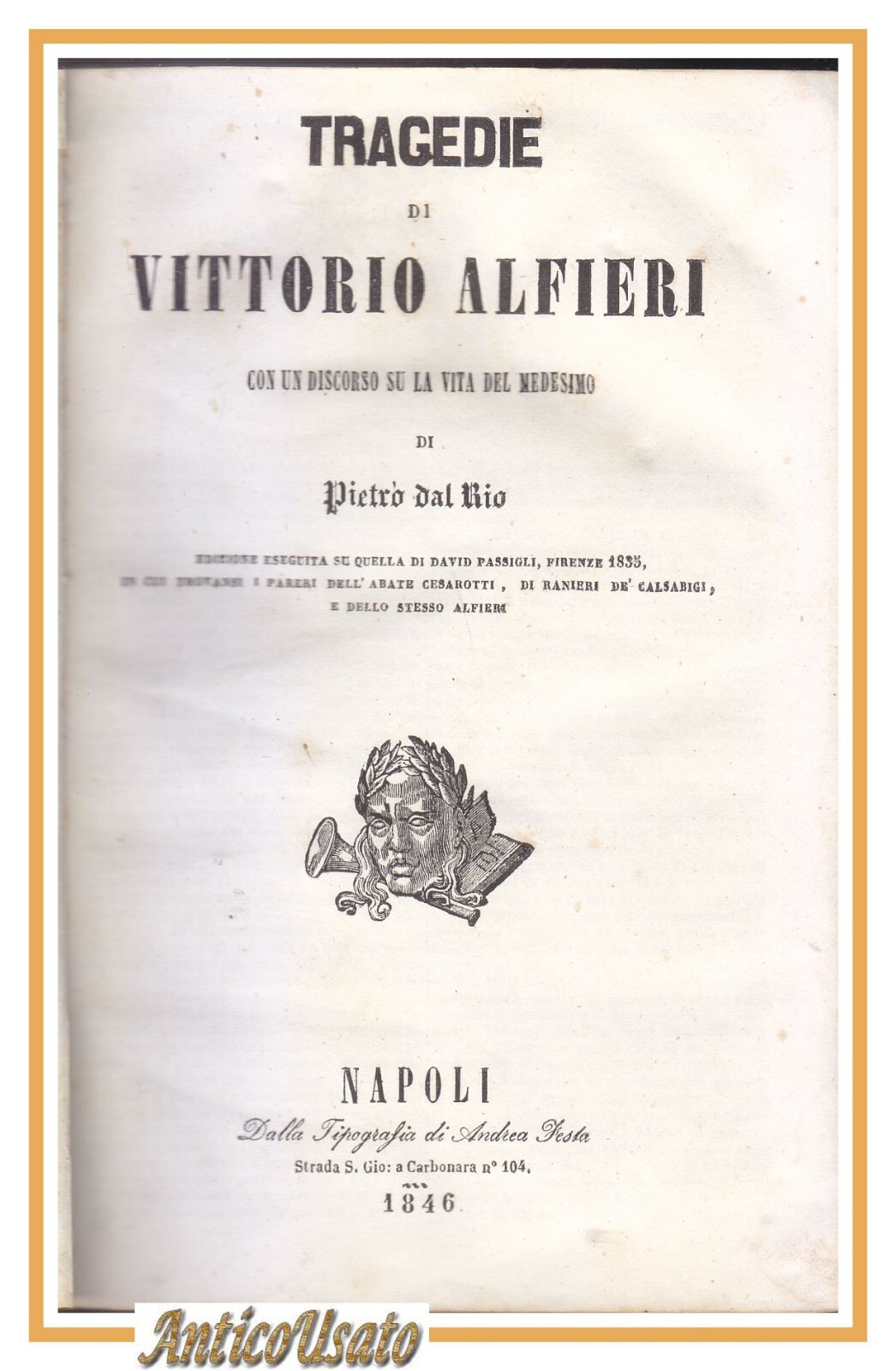 TRAGEDIE di Vittorio Alfieri 1846 Festa Libro Antico illustrato con …