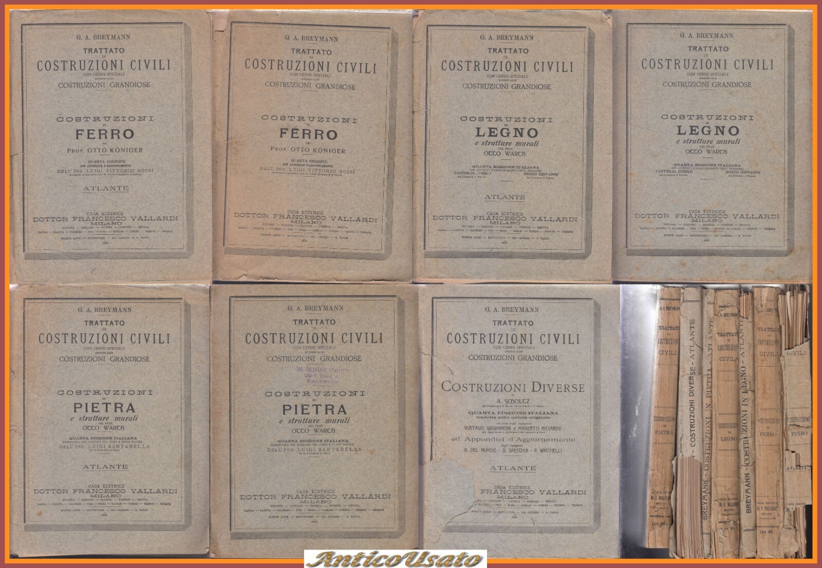 TRATTATO DI COSTRUZIONI CIVILI Breymann 7 volumi 1925 Vallardi libro …