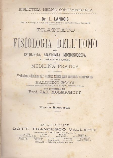 TRATTATO DI FISIOLOGIA DELL’UOMO PARTE II di Landois anatomia microscopica …