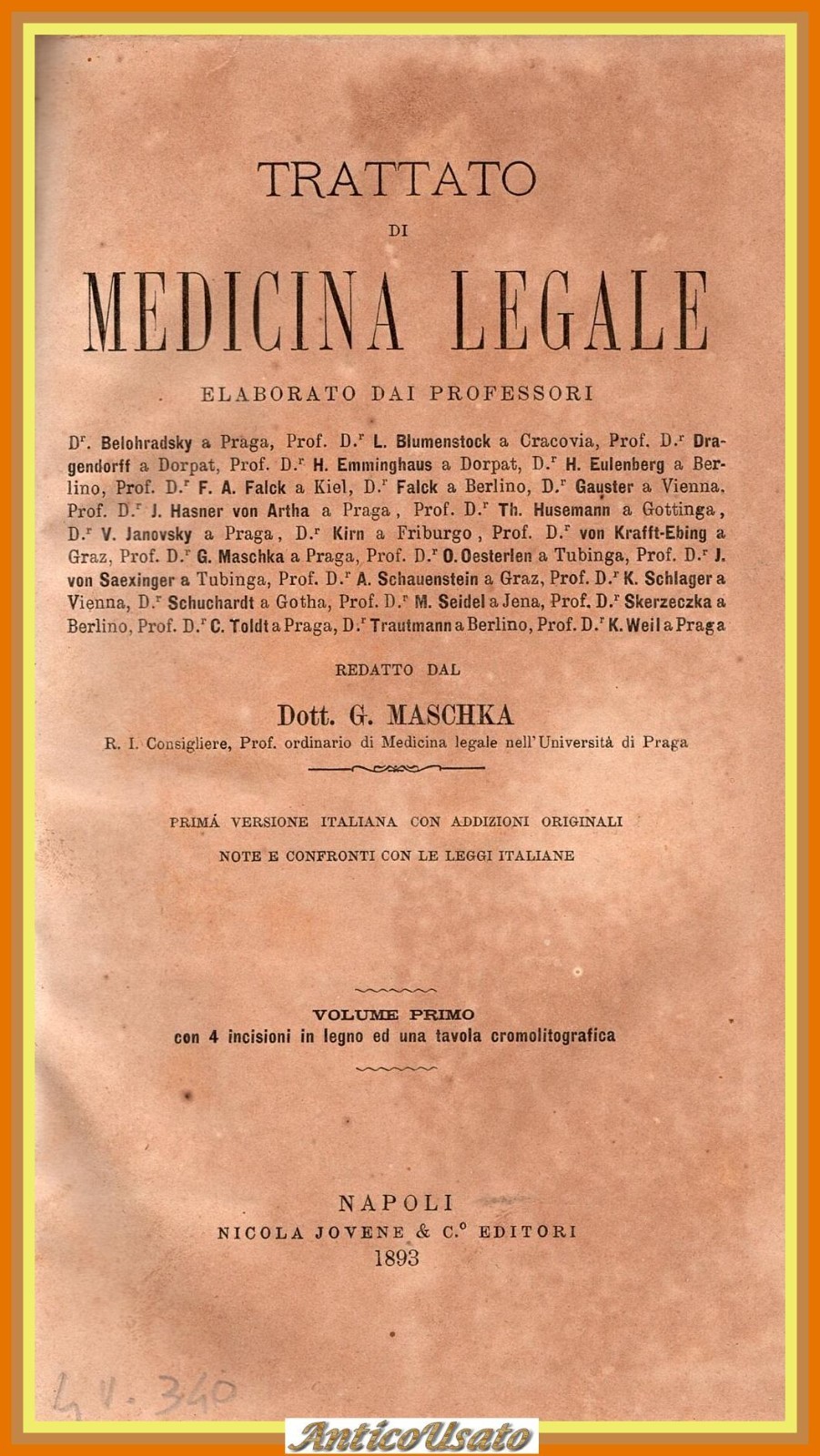 TRATTATO DI MEDICINA LEGALE 4 VOLUMI G Maschka 1889 1893 …