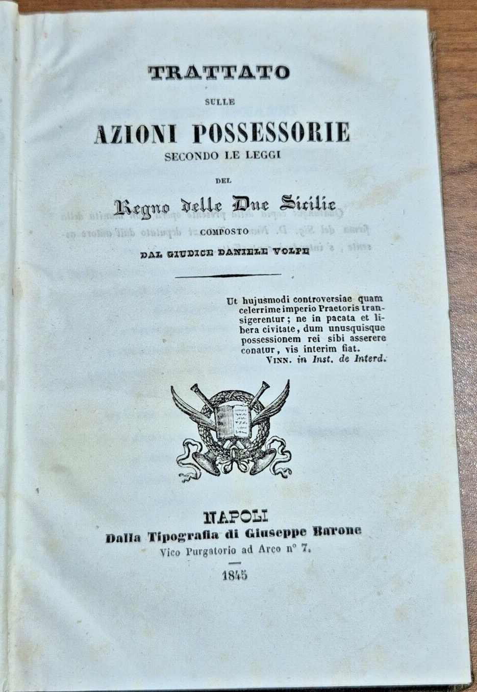 TRATTATO SULLE AZIONI POSSESSORIE Regno delle Due Sicilie di Volpe …