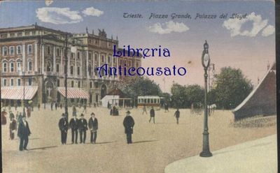 TRIESTE PIAZZA GRANDE PALAZZO DEL LLOYD animata Cartolina Antica Vintage …