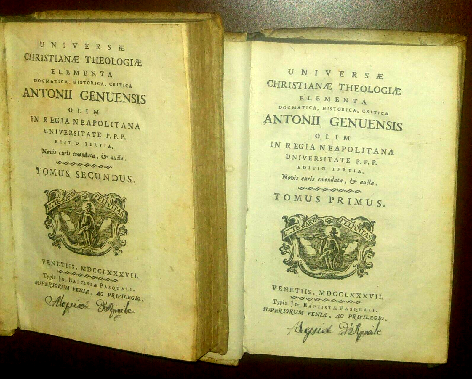UNIVERSAE CHRISTIANAE THEOLOGIAE ELEMENTA 2 volumi di Antonio Genovesi 1787