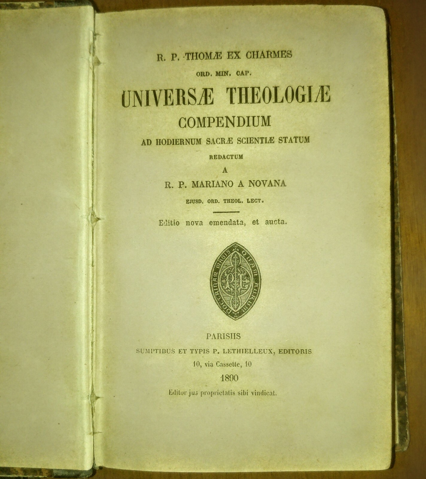 UNIVERSAE THEOLOGIAE COMPENDIUM di Mariano Novana 1890 Lethielleux libro antico