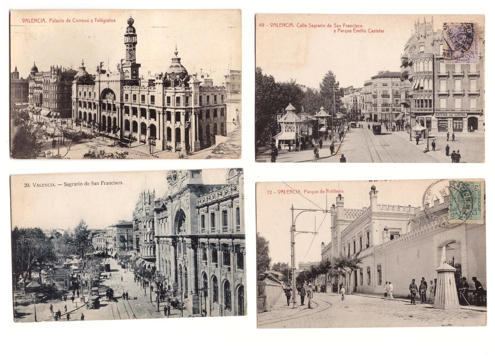 Valencia 4 cartoline tarjetas viaggiate 1916 1926 sagrario San Francisco …