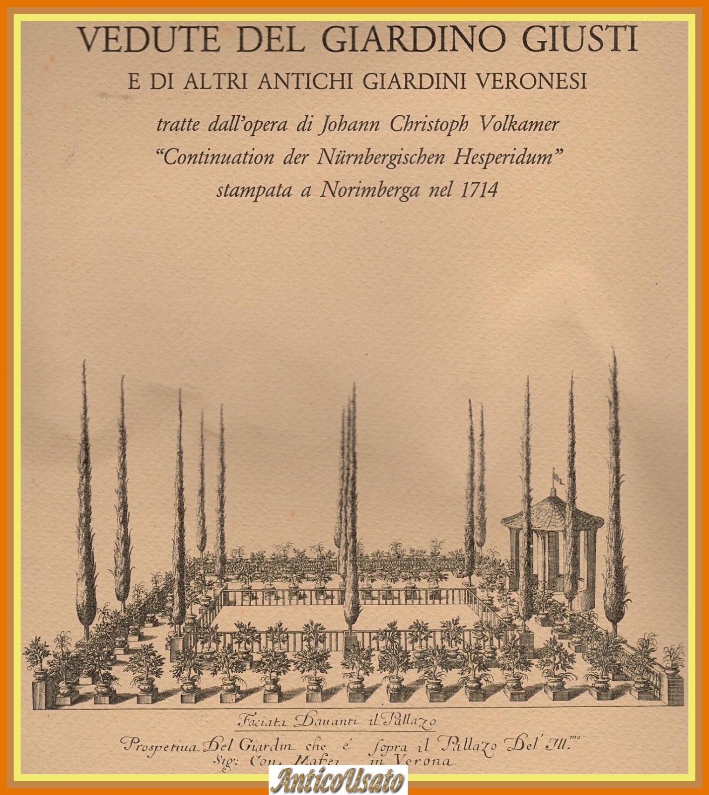 VEDUTE DEL GIARDINO GIUSTI 6 stampe tratte da Volkamer Verona …