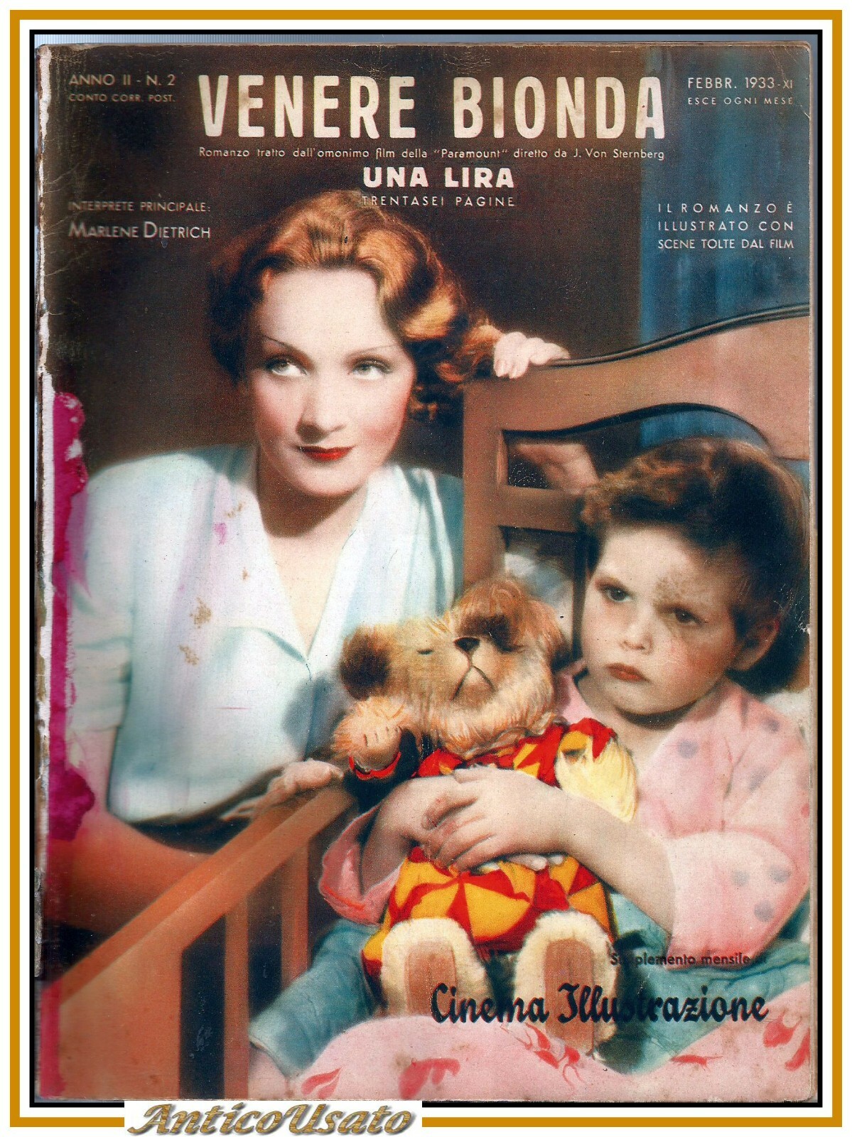 VENERE BIONDA supplemento CINEMA ILLUSTRAZIONE 1933 Marlene Dietrich giornale