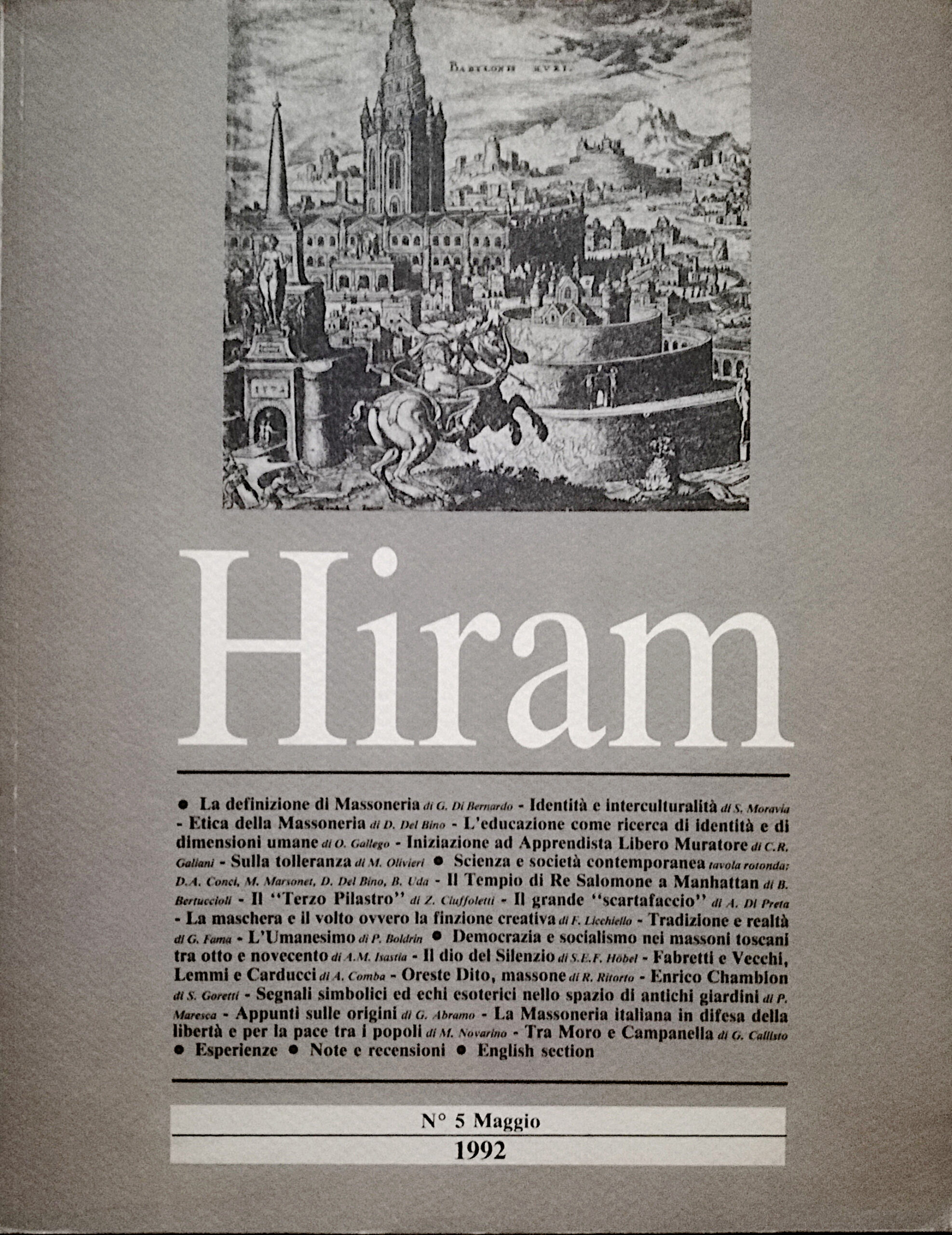 Hiram, Organo del Grande Oriente d’Italia, N° 5 maggio, 1992