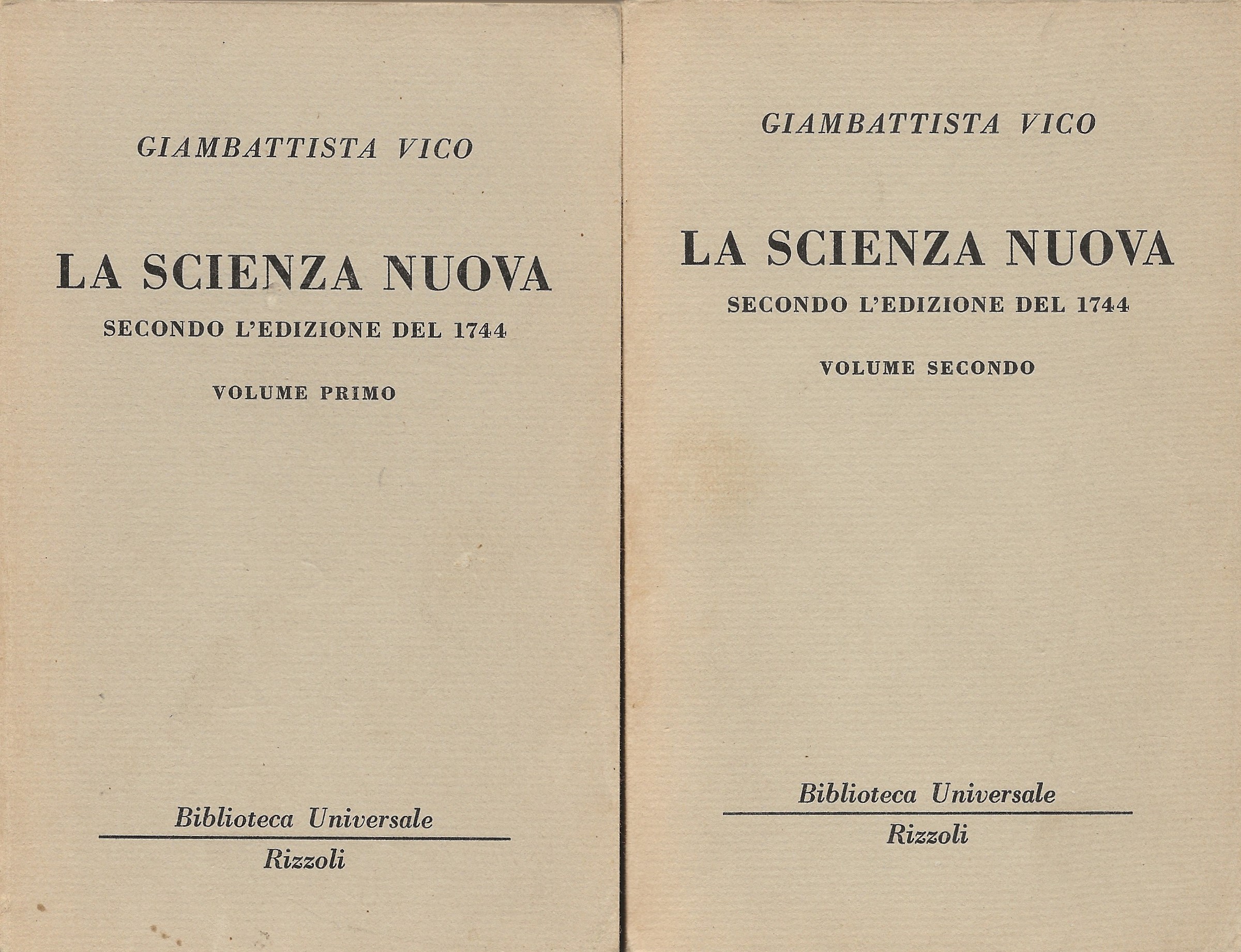 La Scienza Nuova secondo l'edizione del 1744 - 2 voll.