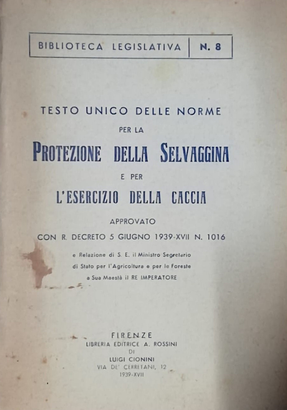 Testo unico delle norme per la Protezione della Selvaggina e …