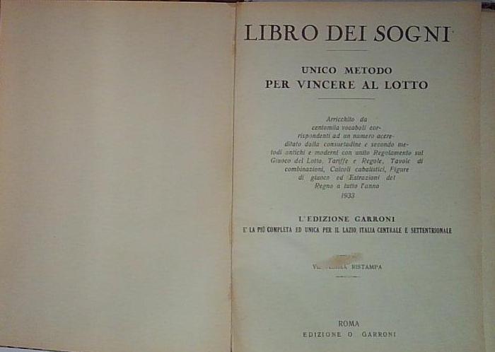 libro dei sogni unico metodo per vincere al lotto