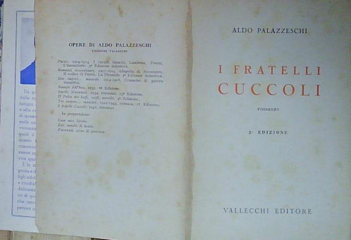 Palazzeschi I FRATELLI CUCCOLI 2 EDIZIONE vallecchi