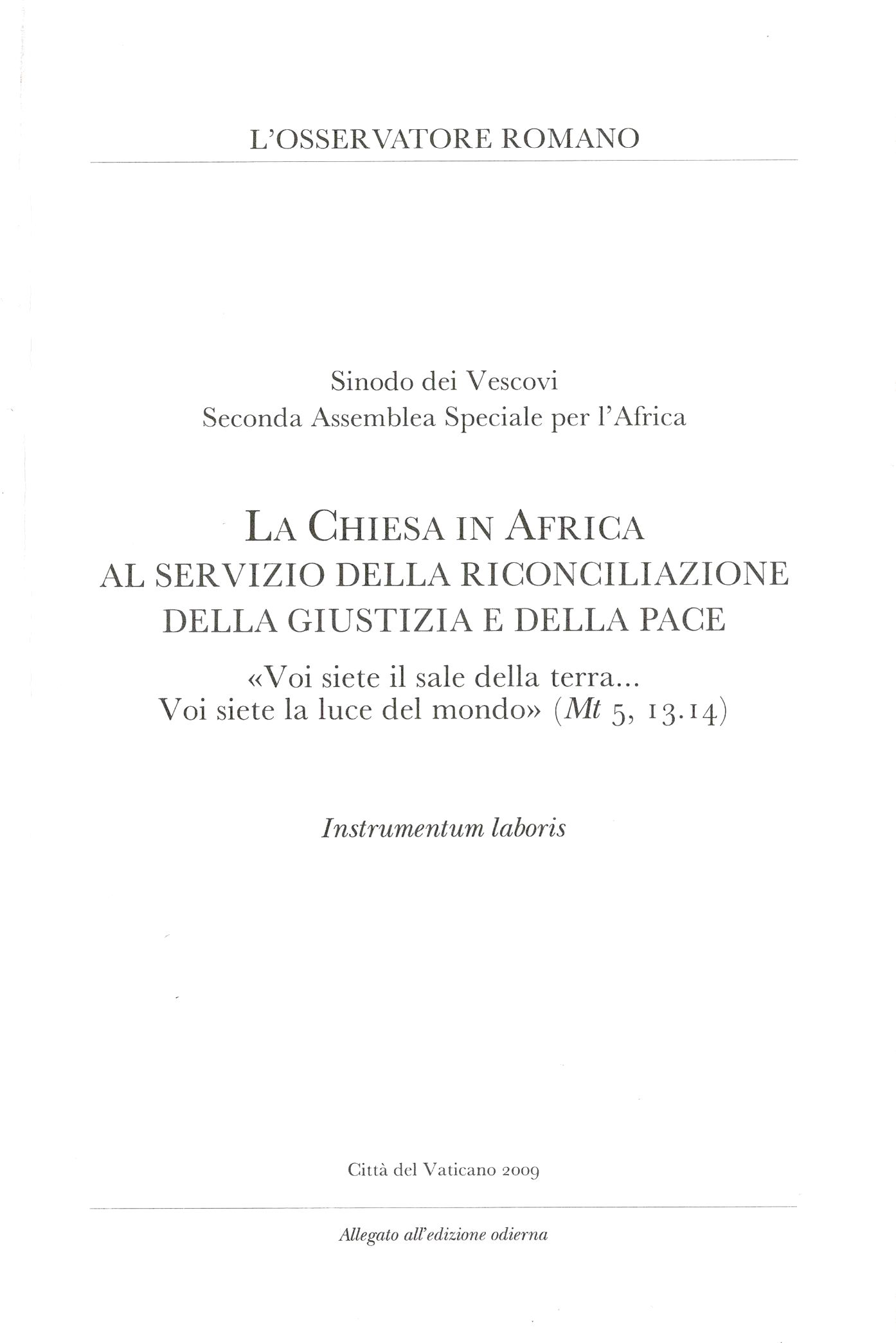 Sinodo dei Vescovi Seconda Assemblea Speciale per l'Africa La Chiesa …
