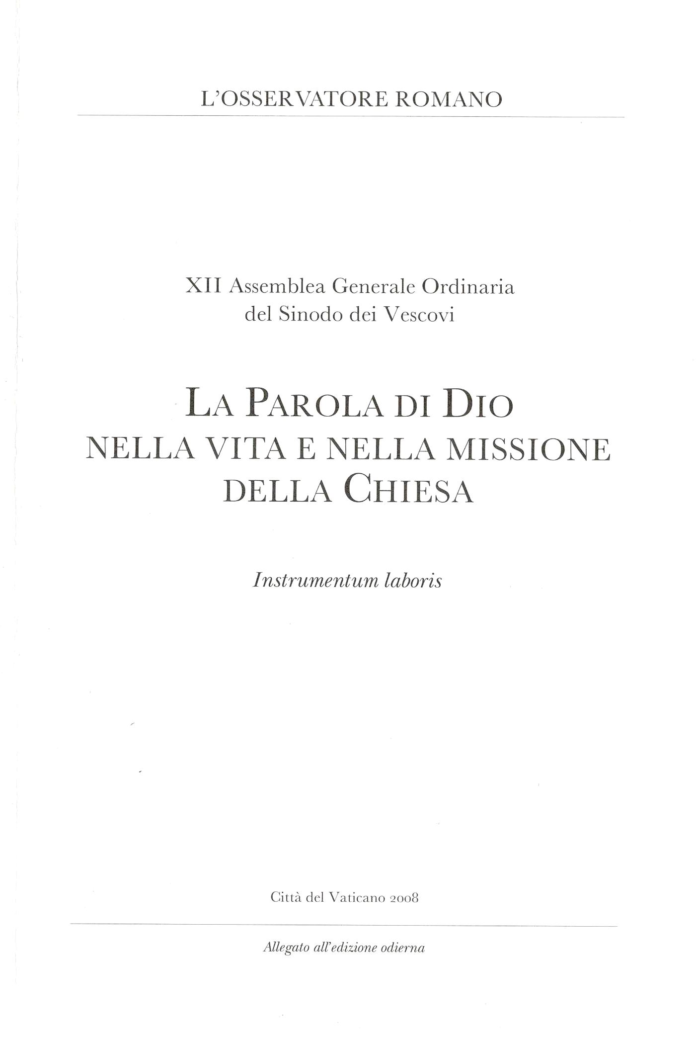 XII Assemblea generale ordinaria del Sinodo dei Vescovi La parola …