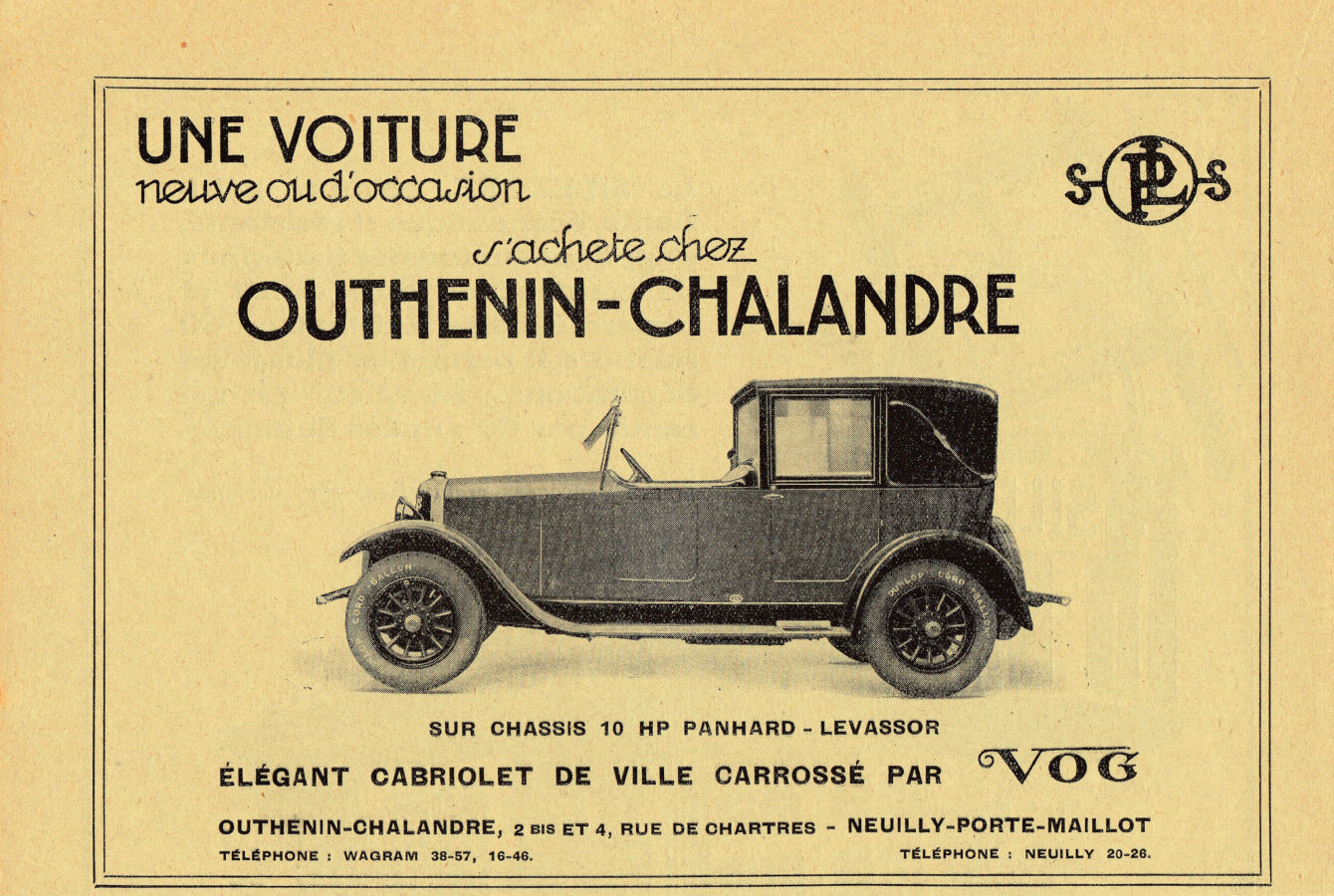 10 HP Panhard-Levassor chez Outhenin-Chalandre, Neuilly. Advertising 1927