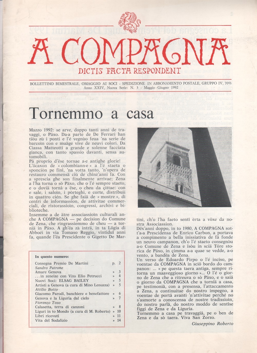A Compagna. Rivista. n. 3 maggio-giugno 1992
