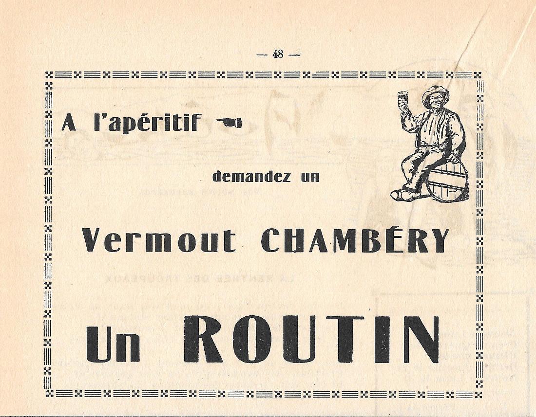 A l'apèritif demandez un Vermout Chambery, un Routin. Pubblicita 1932