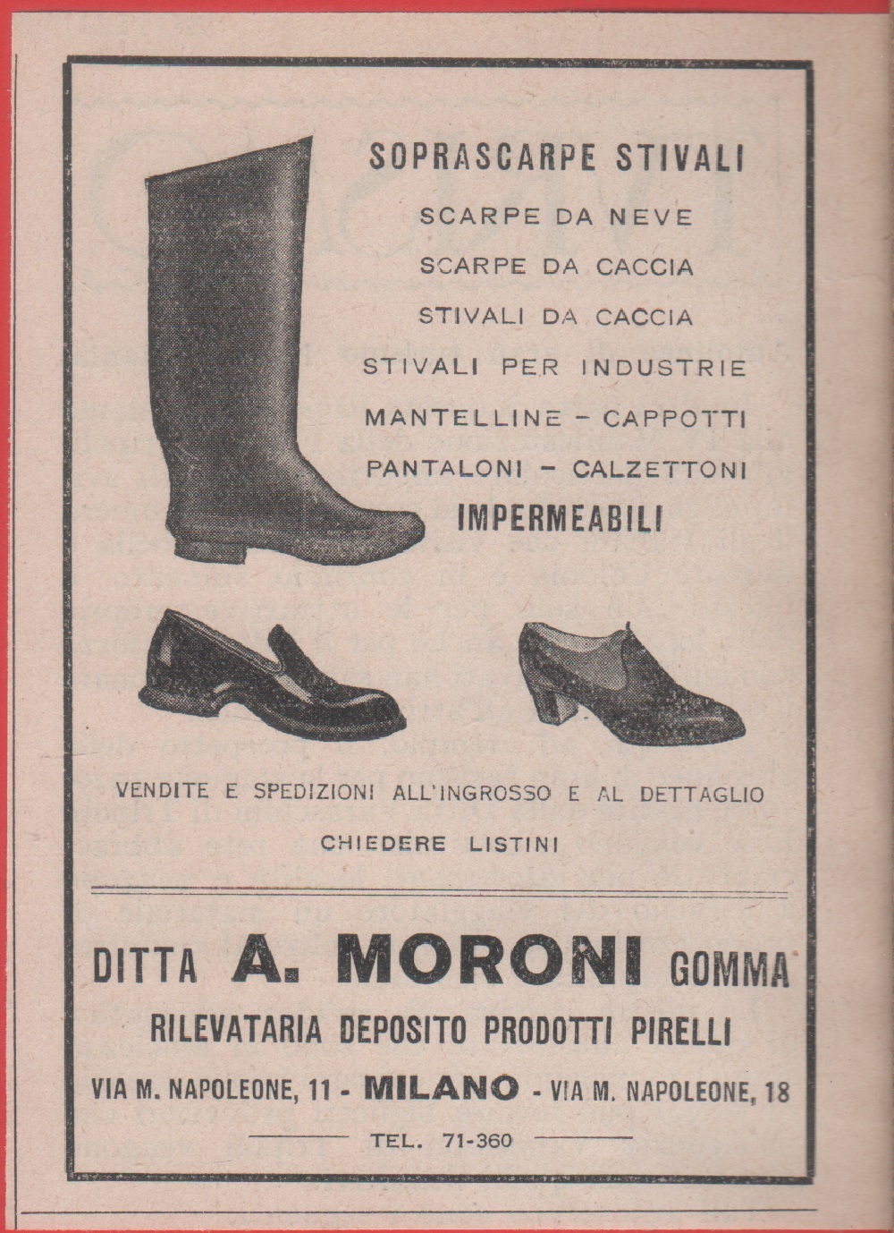 A. Moroni Gomma. Soprascarpe, stivali. Advertising 1930