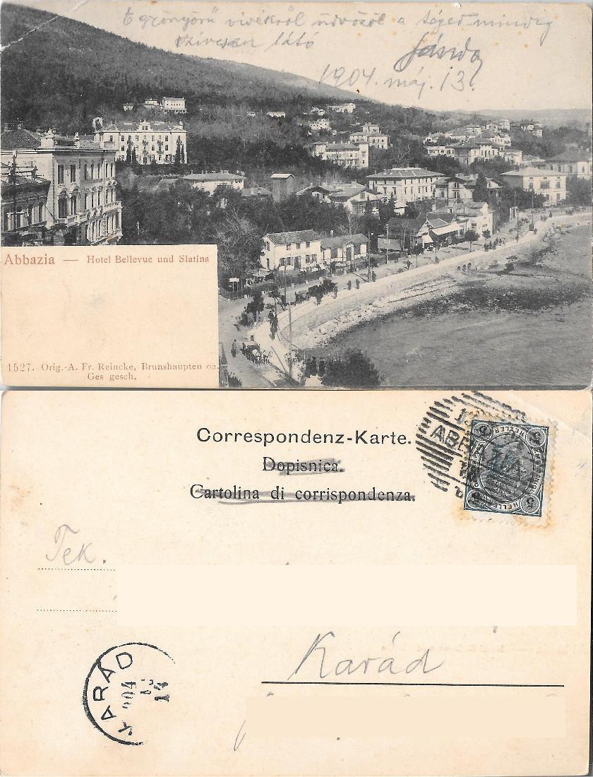 Abbazia. Hotel Bellevue und Slatina. Viaggiata 1904