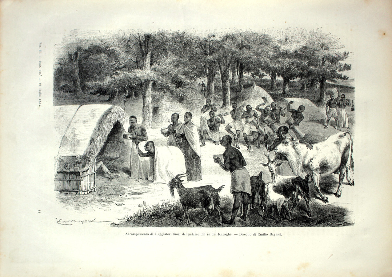 Accampamento di viaggiatori fuori dal palazzo del re del Karaghé. …