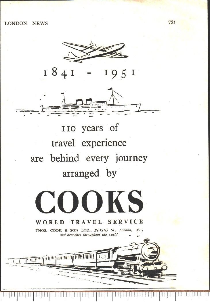 Advertising - Cooks. World Travel Service - Pubblicità 1951