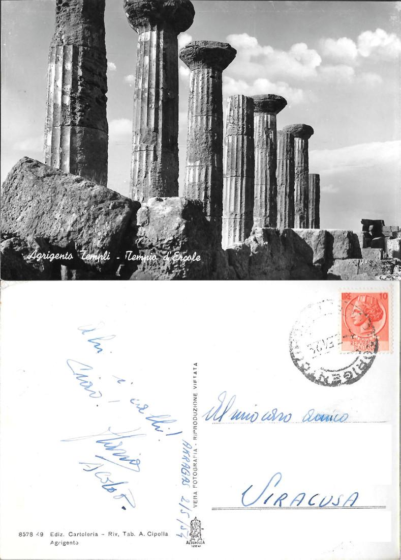 Agrigento Templi. Tempio d'Ercole. Alterocca. Viaggiata 1954