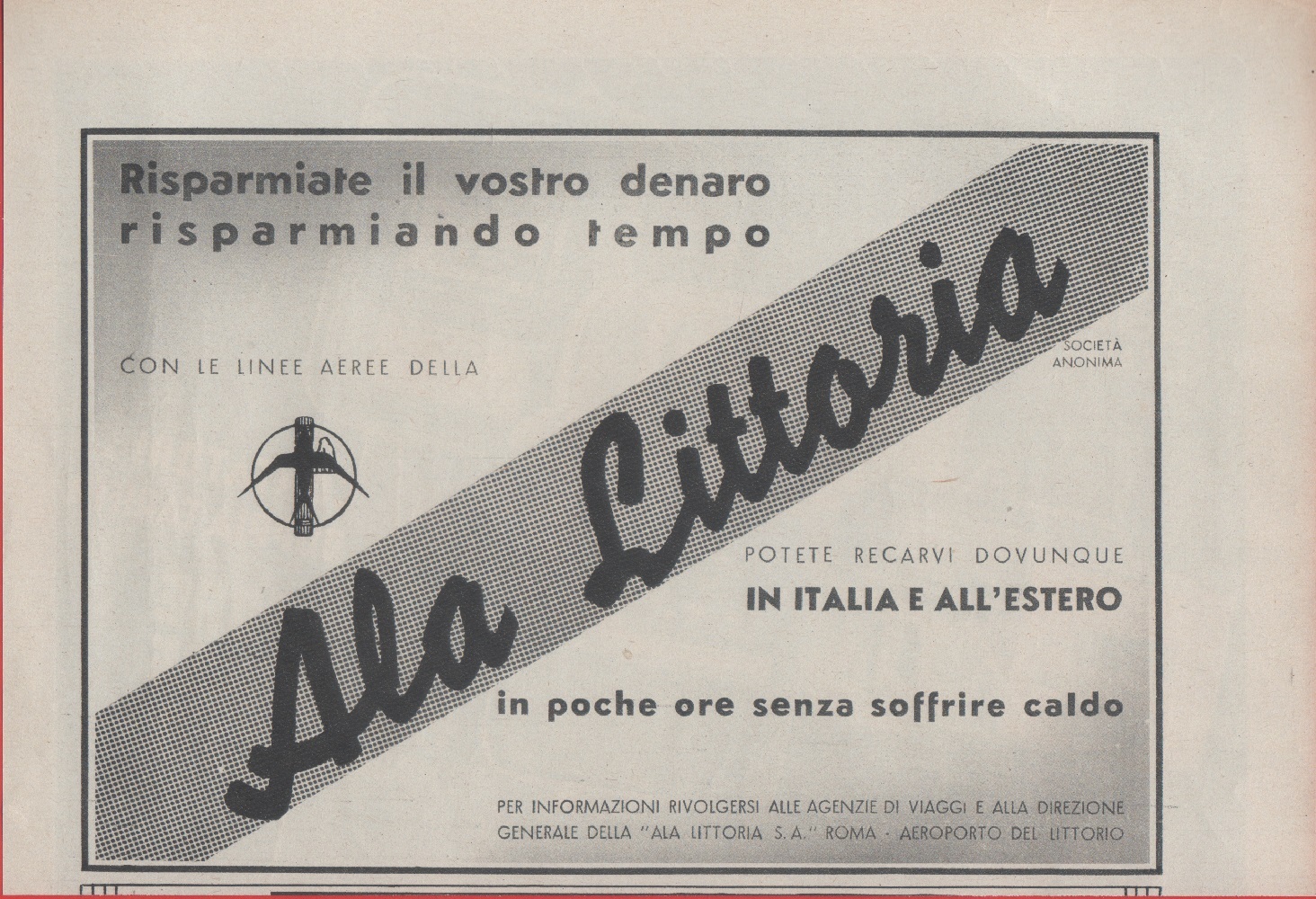 Ala Littoria. Linee aeree. Advertising 1938