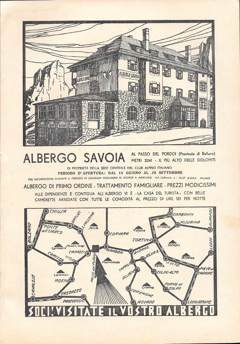 Albergo Savoia al Passo del Pordoi/Olio Sasso. Advertising 1935