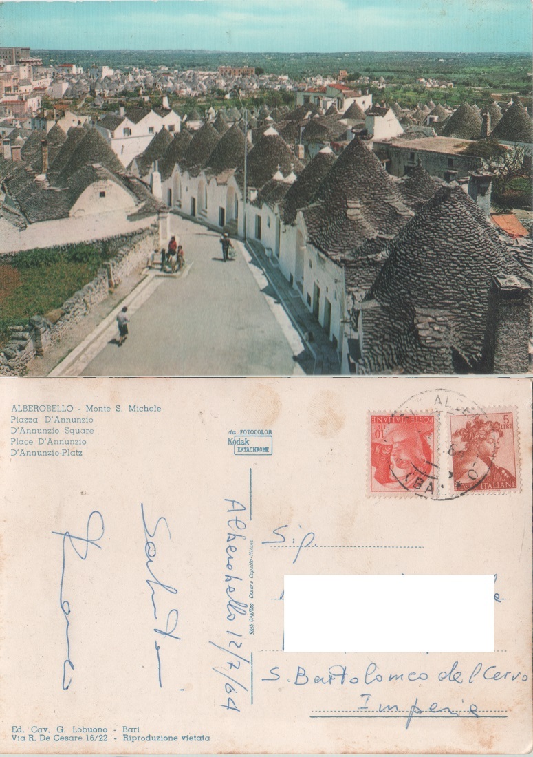 Alberobello. Monte S. Michele. Piazza D'Annunzio. Viaggiata 1964
