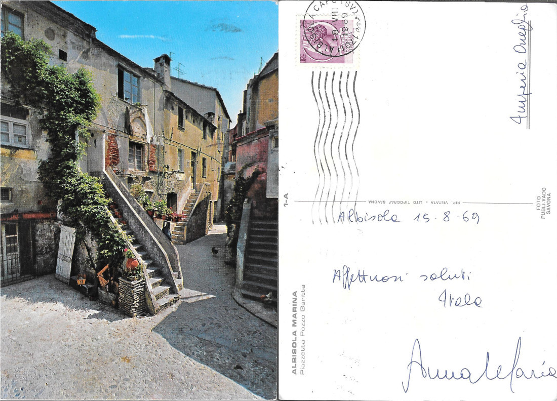 Albisola Marina. Piazzetta Pozzo Garitta. Viaggiata 1969