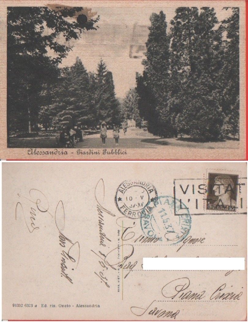 Alessandria. Giardini Pubblici. Viaggiata 1937