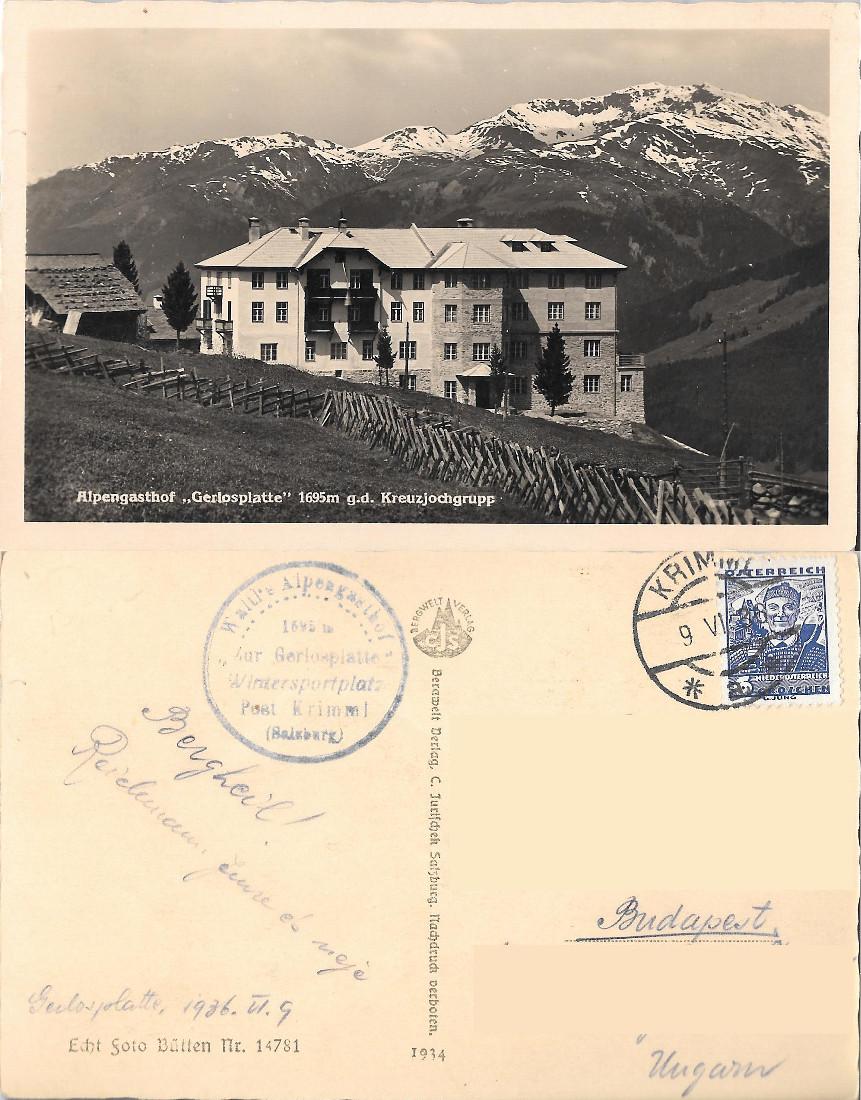 Alpengasthof. Gerlosplatte. Kreuzjochgrupp. Viaggiata 1936