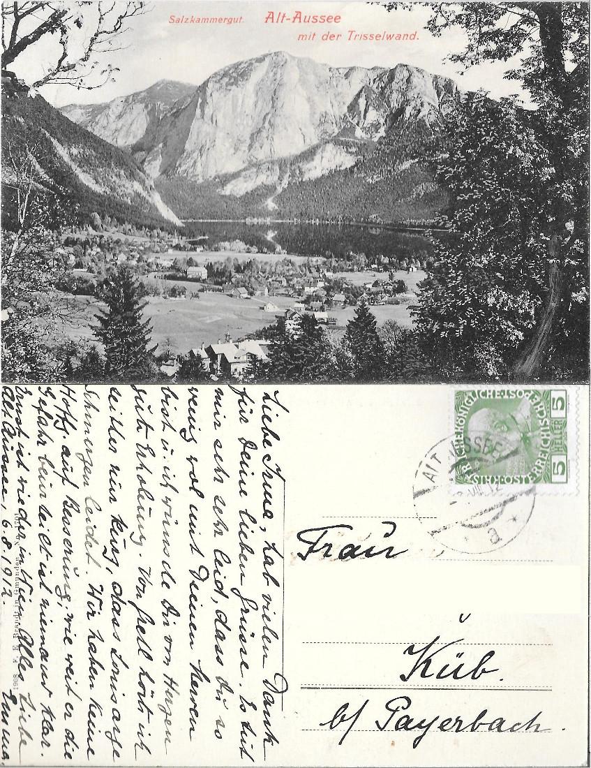 Alt-Aussee, Salzkammergut mit der Trisselwand. Viaggiata 1912