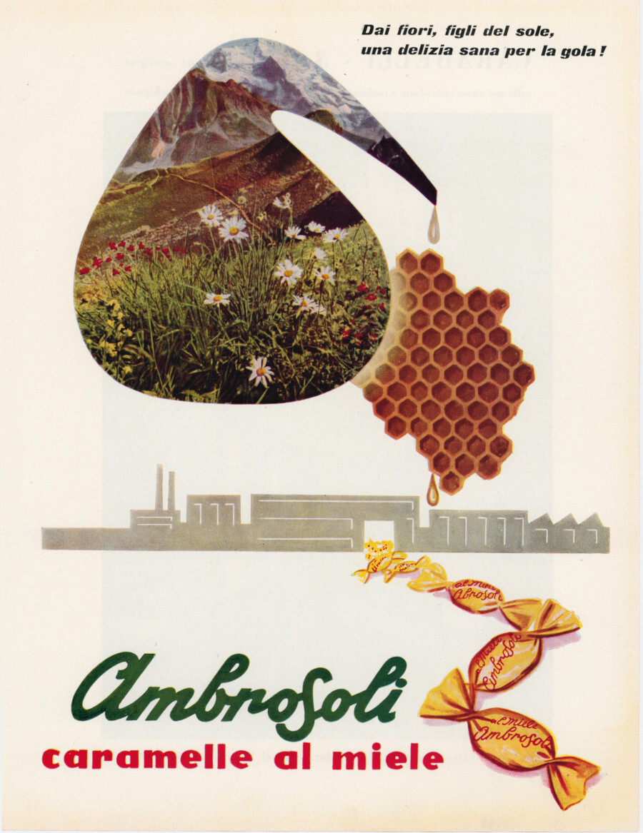 Ambrosoli caramelle al miele/Carabelli tecnici orologiai. Advertising 1957