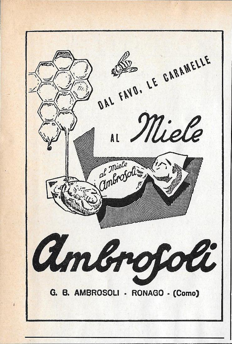 Ambrosoli, dal favo le caramelle al miele. Advertising 1958