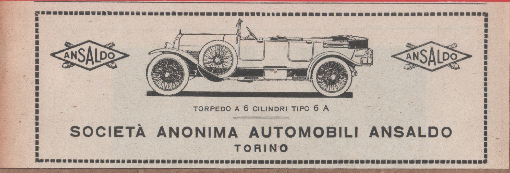 Ansaldo. Torpedo a 6 cilndri tipo 6A. Advertising 1924
