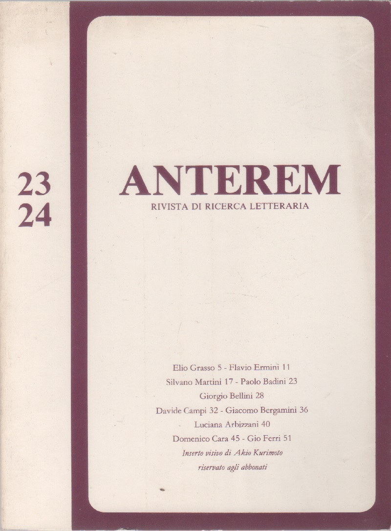 Anterem. Rivista di ricerca letterararia. n. 23/24. 1983