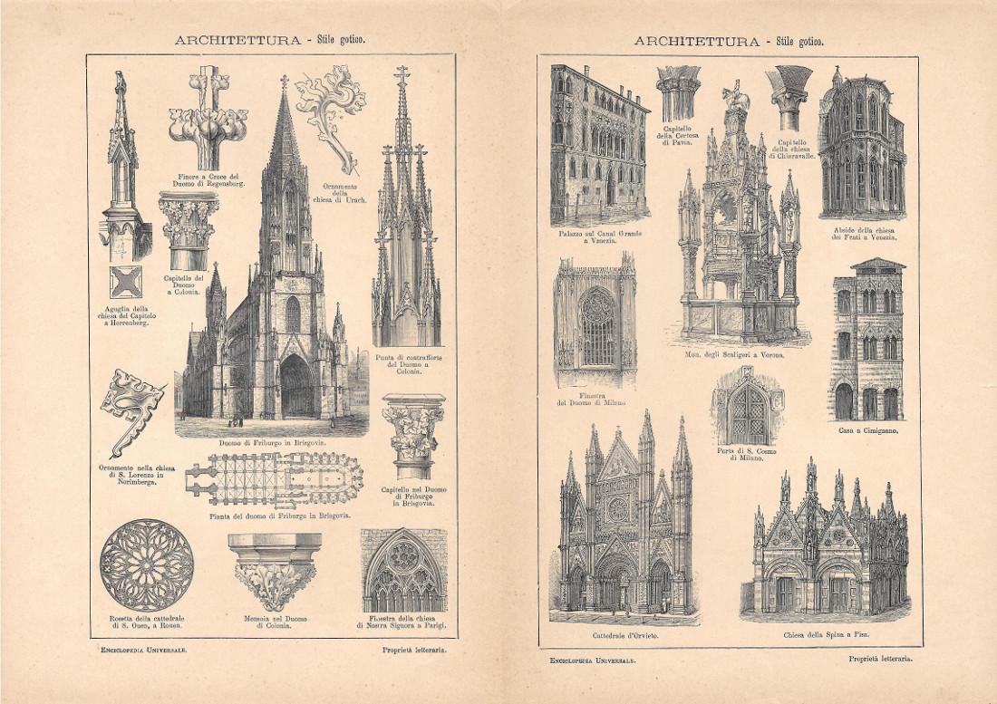Architettura. Stile gotico. Lexicon Vallardi 1900 ca.