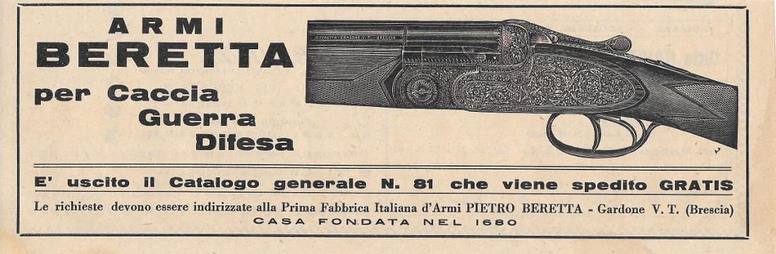 Armi Beretta per caccia guerra difesa. Advertising 1937