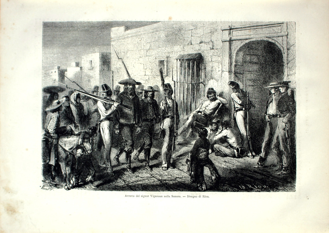 Arresto del signor Vigneaux nella Sonora (Messico). Stampa 1864