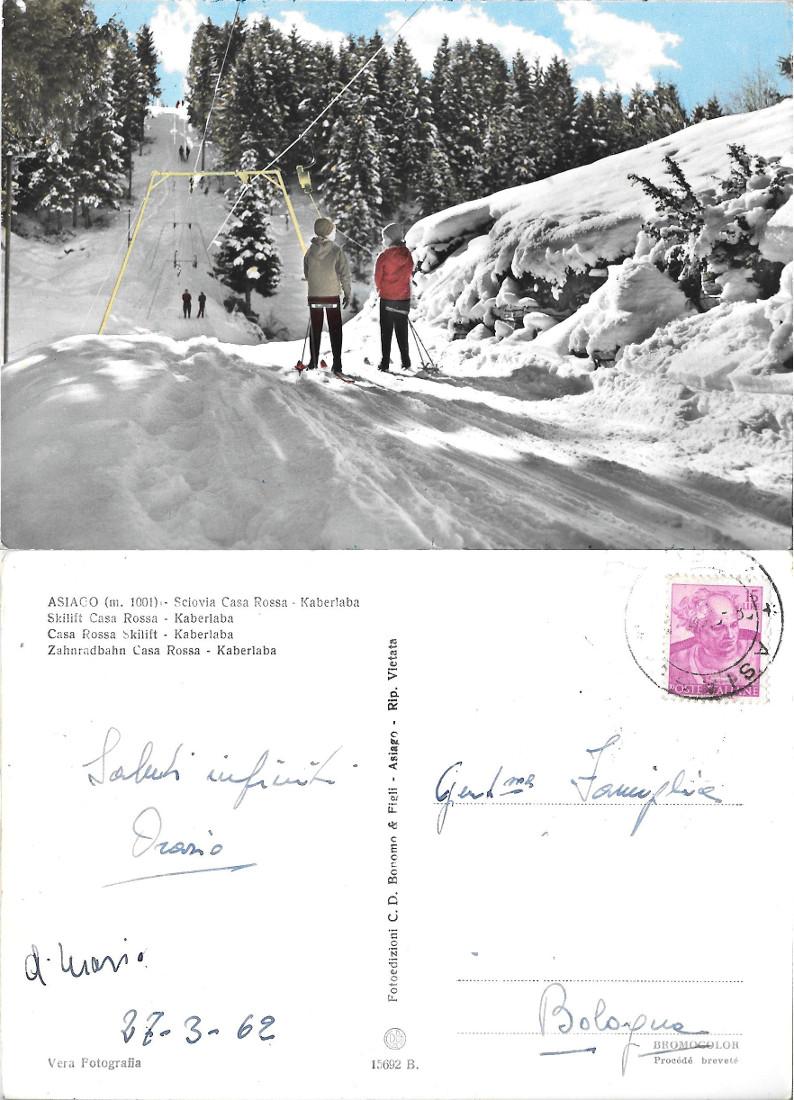 Asiago. Sciovia Casa Rossa. Kaberlaba. Viaggiata 1962