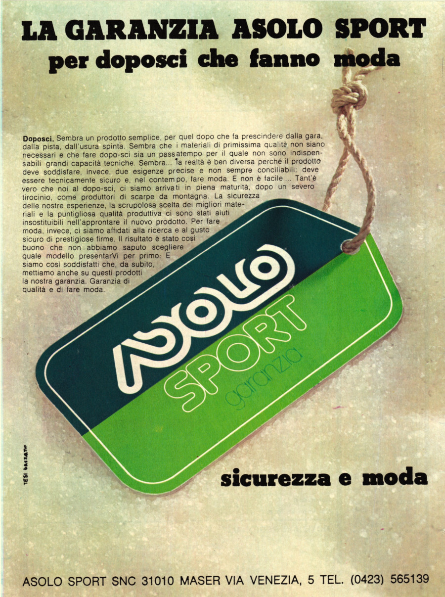 Asolo Sport sicurezza e moda. Advertising 1976