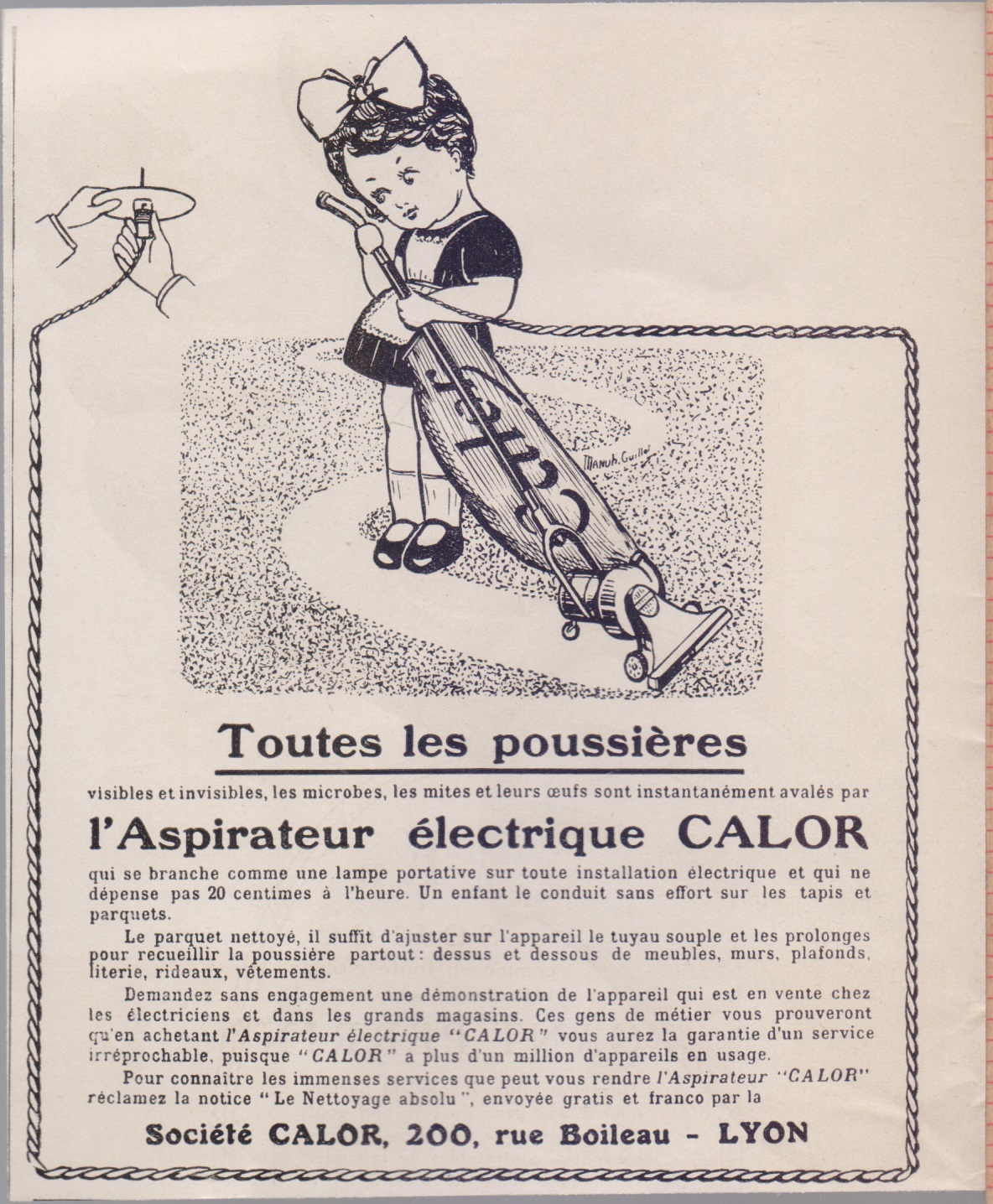 Aspirateur electrique Calor. Advertising 1924