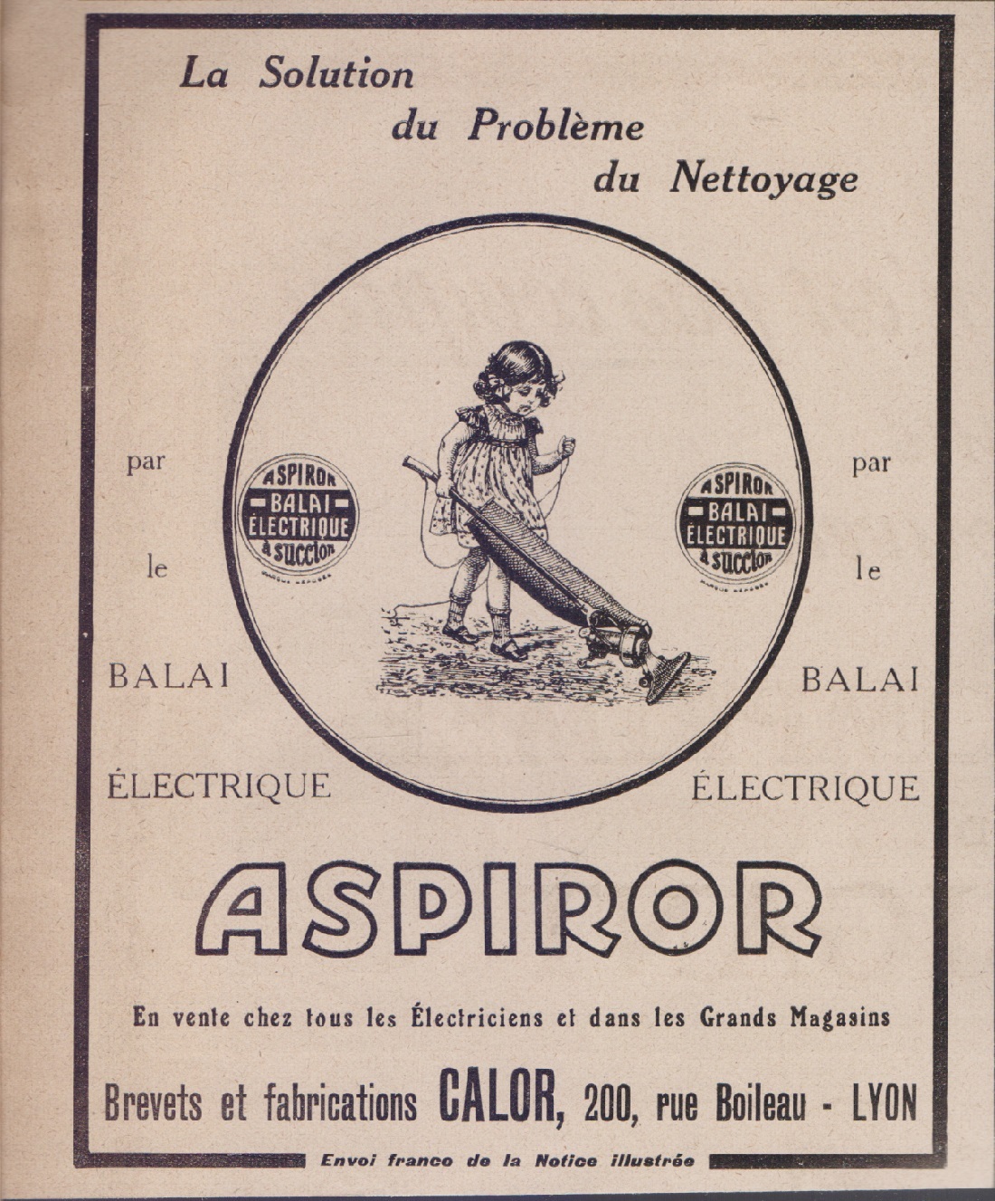 Aspiror. Fabrication Calor. Advertising 1923