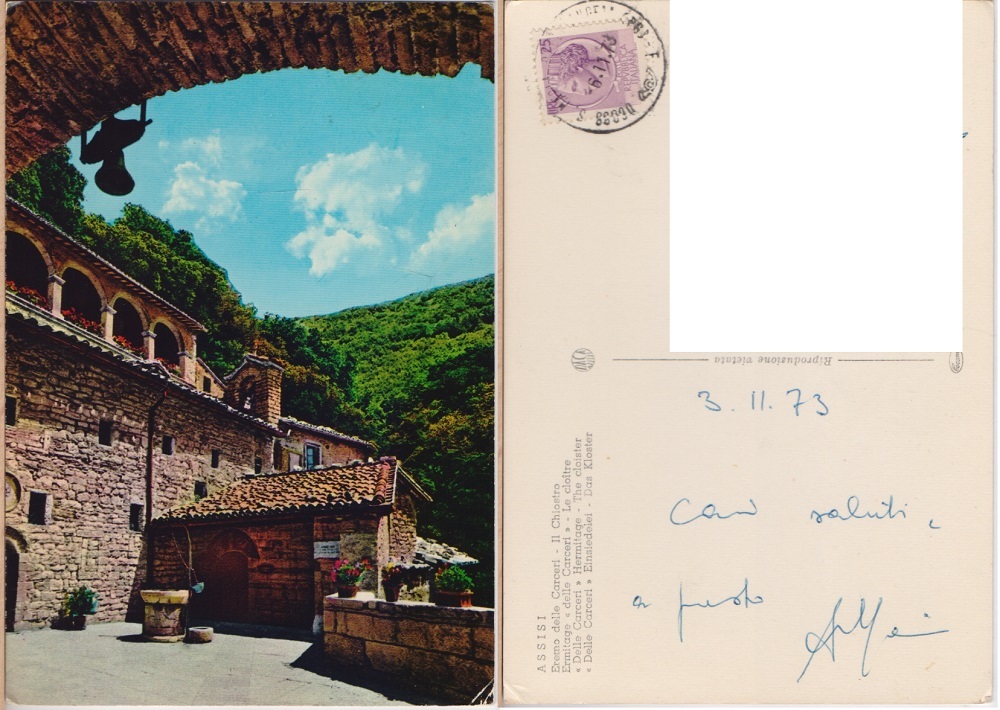 Assisi. Eremo delle Carceri. Il Chiostro. Viaggiata 1973