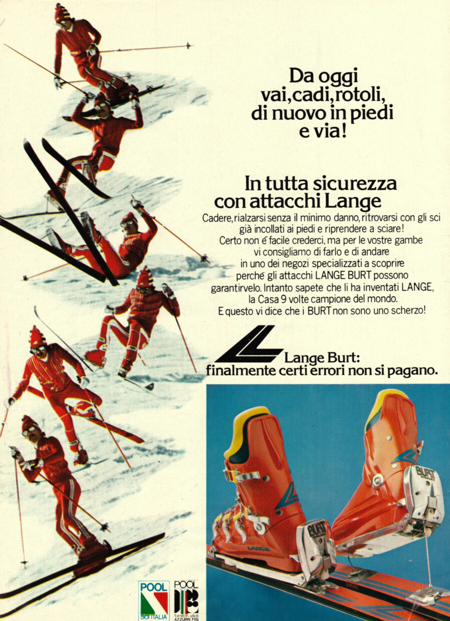 Attacchi Lange Burt / Attacchi Tyrolia DIagonal. Advertising 1976