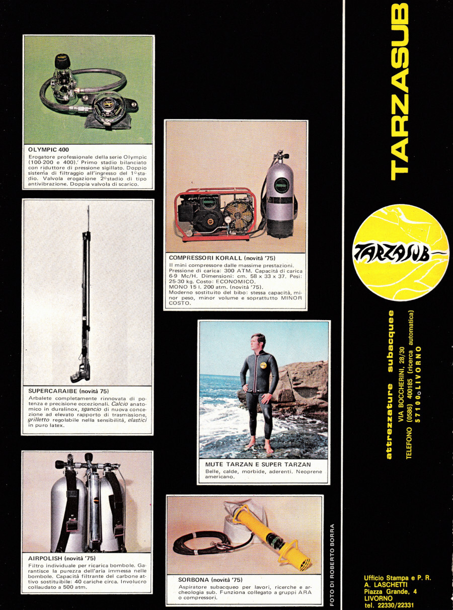 Attrezzature subacquee Tarzasub. Advertising 1974